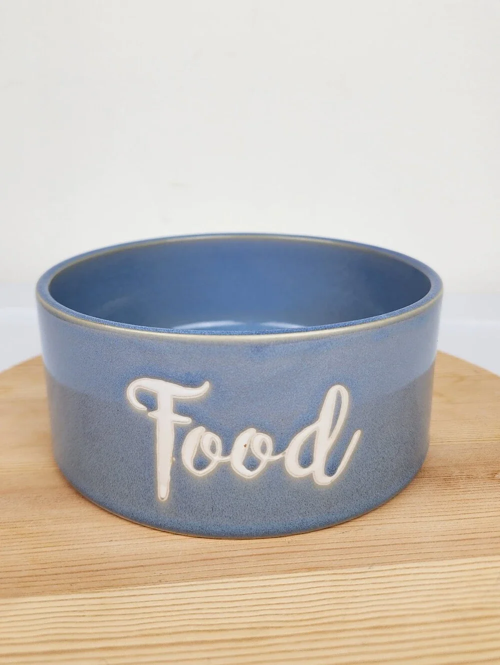Wilfred & Lily Blue Ceramic Dog Food Bowl with 'Food' Embossed Script